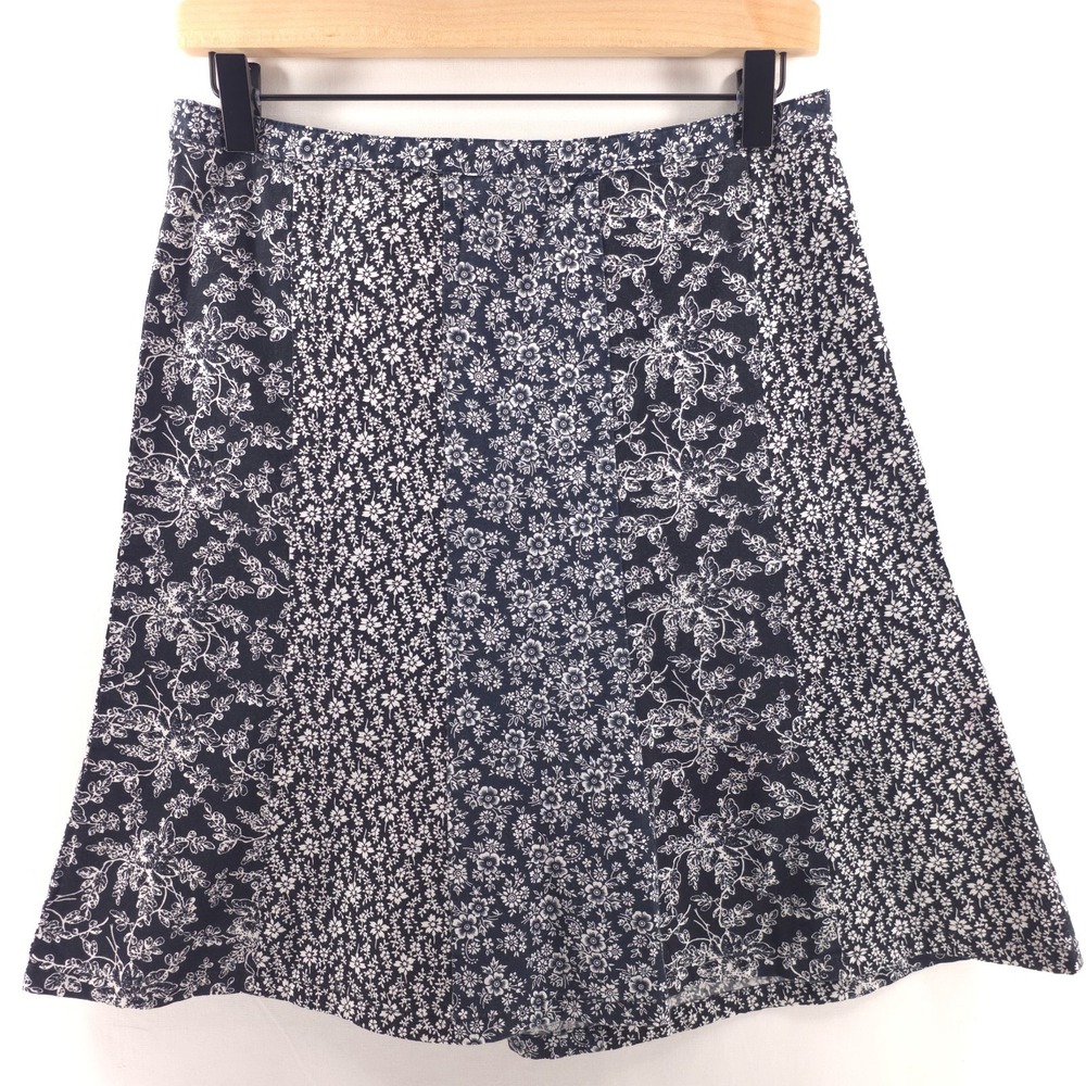 Ann Taylor LOFT Womens A-Line Skirt 4 Navy Blue White Mixed Floral Side Zip